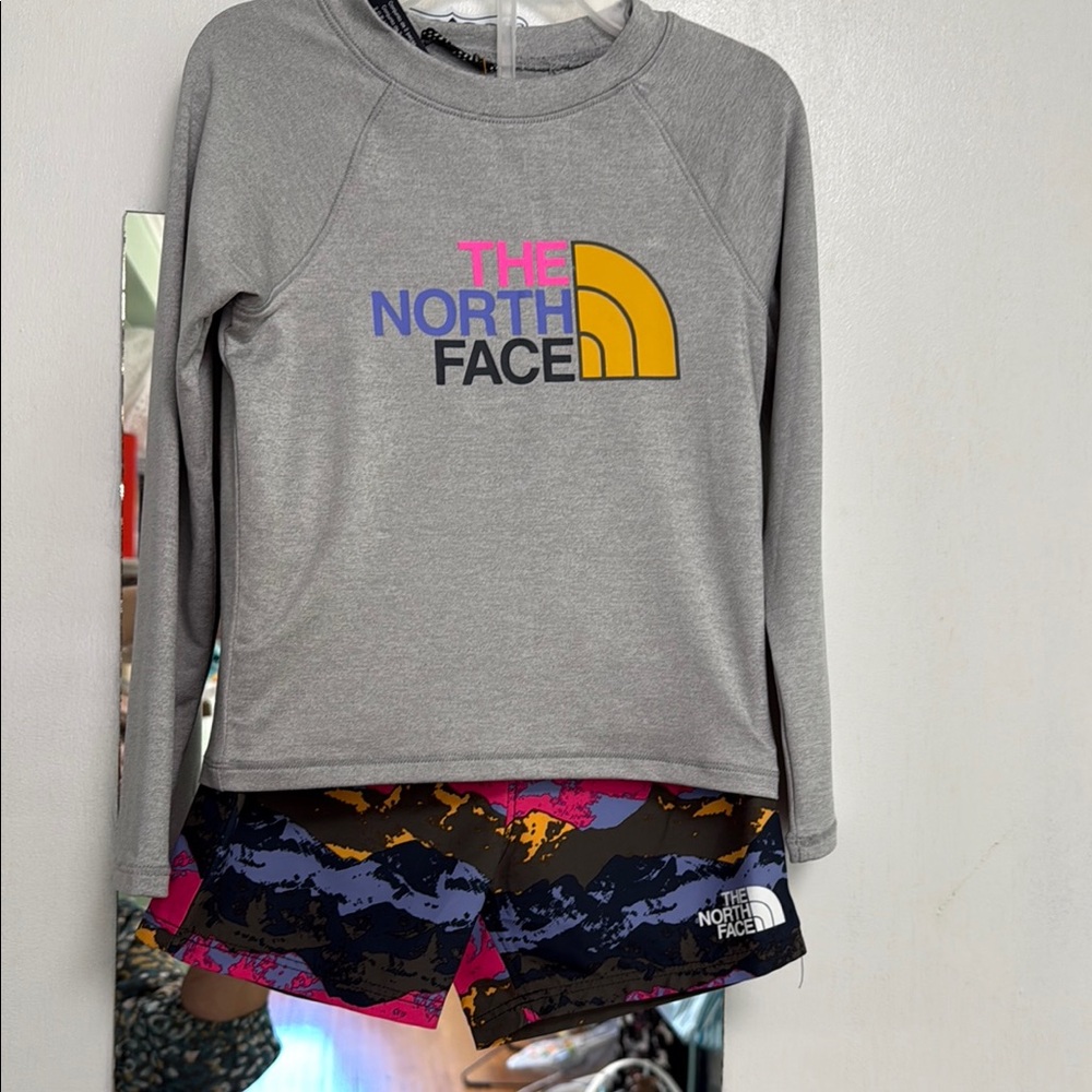 The North Face Gray Swim top and Colorful Swim Shorts Set